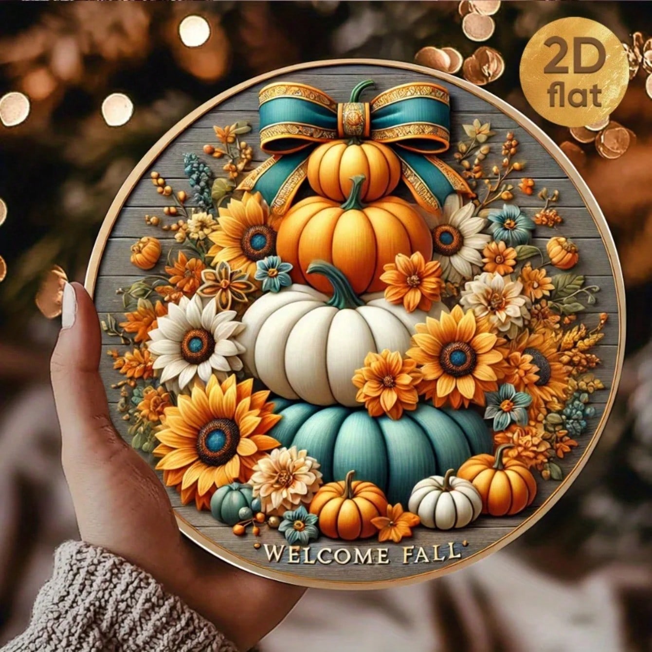 Vintage Metal Wall Art Rustic Farmhouse Welcome Sign Floral Pumpkin Sunflower Decor 20x20 разноцветный