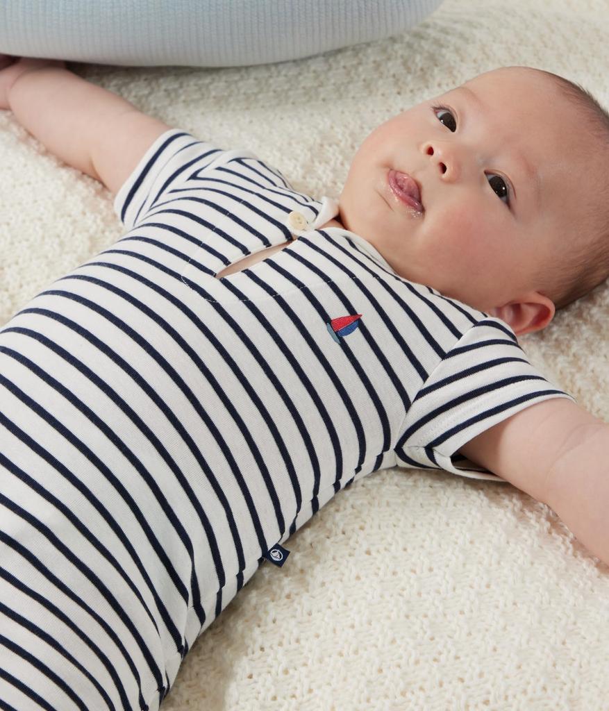 Short Rompers A0CG2 12 Months 74cm [Petit Bateau] Off-White/Navy
