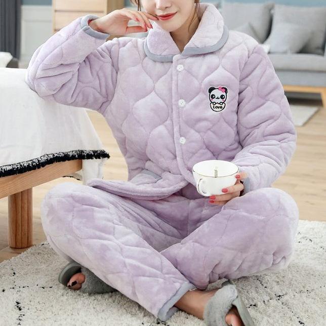 Süße warme wattierte Baumwolle kann draußen getragen werden dreilagiger Pyjama Damen Winter Loungewear verdickt saisonal große Größe
