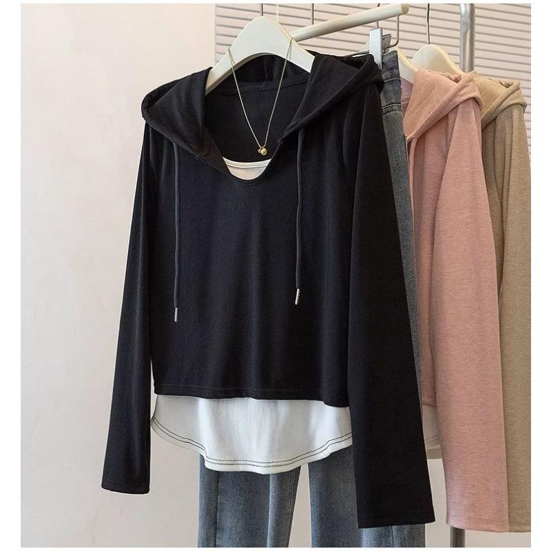 Rosa Faux Zweiteiler Kapuzenpullover für Damen Locker Lässig Pullover
