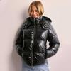 Black Women's Quilted Jacket Solid Color Warm Puffer-cotton Short Coat Winter Thick Casual Outerwear Hooded Cotton Padded Coat