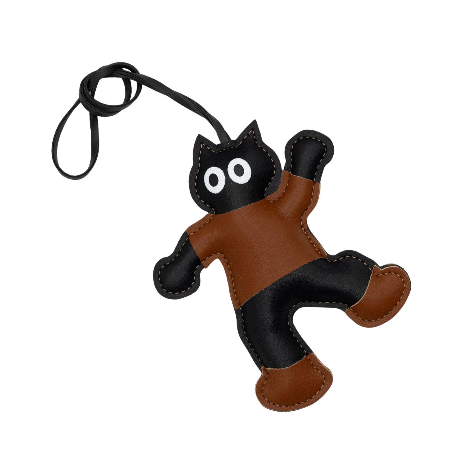 

Брелок-подвеска в виде толстого кота из мультфильма, кожаный брелок с реалистичными деталями и удобным ощущением для сумки чёрный