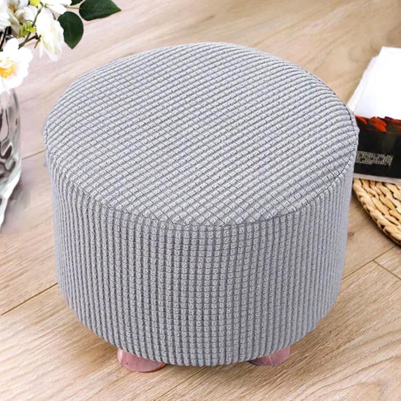 1Pc Round Seat Cover Elastic Protector Soft Pouffe Stool Removable Flannel Stool Cover Footstool