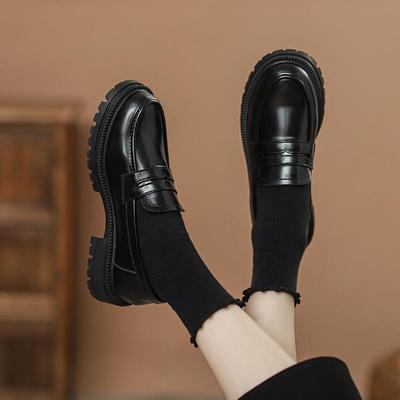 Women's 2025 British Style Leather Loafers - Autumn Slip-On, Versatile Thick Sole Work Shoes