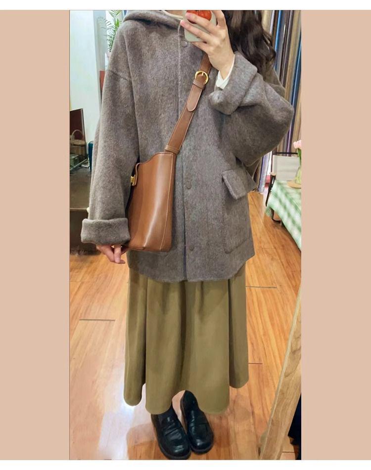 Women's Plus Size Retro Hooded Woolen Coat - Autumn/Winter Collection