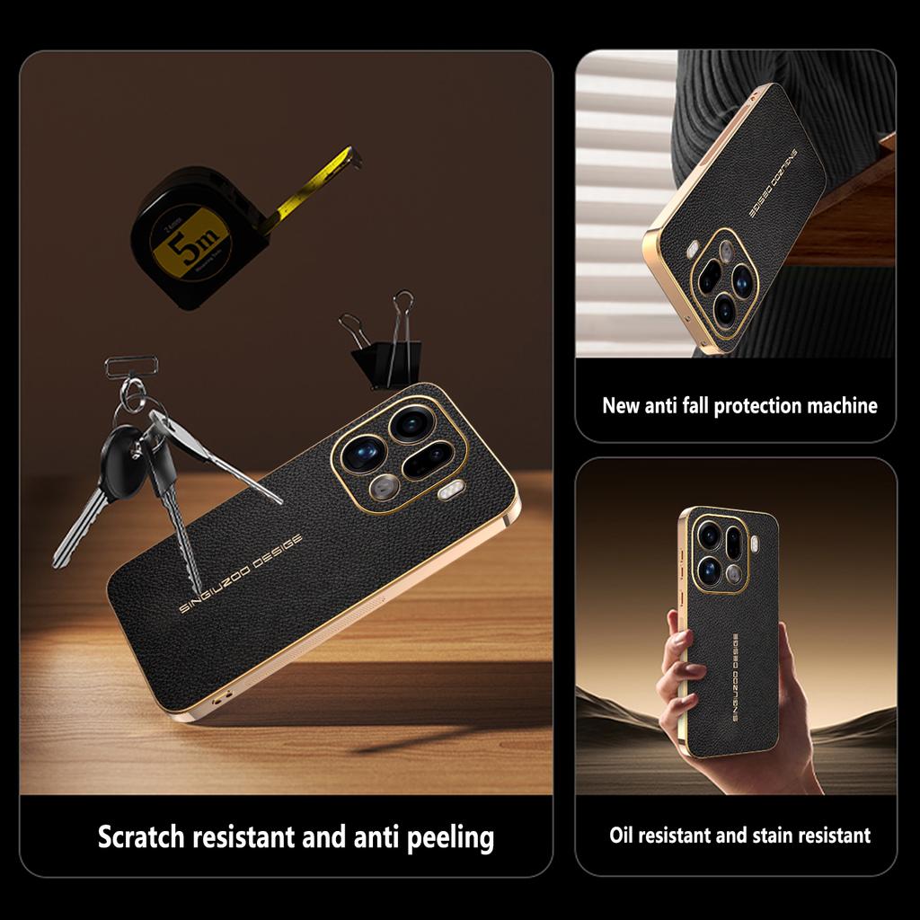 Für Oppo Find X9 Pro 5G Hülle Kratzfest Litschi-Textur TPU Leder PU Handy-Rückseite