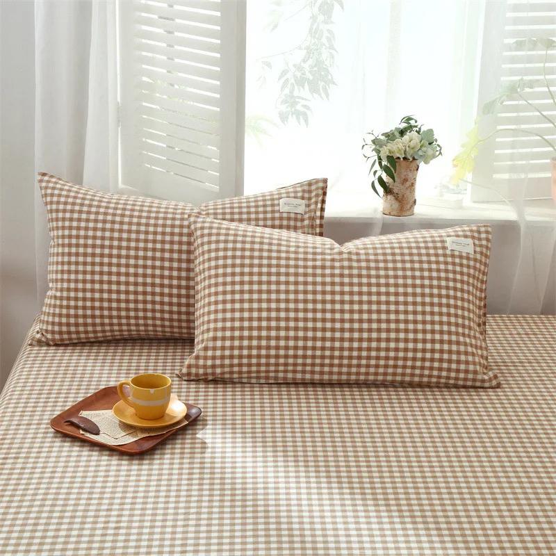 1 Pair Solid Color Plaid Printed Pillowcase Soft Cotton Throw Pillows Covers 30x50 40x60 48x74 Cushion Case for Bed Home Decor