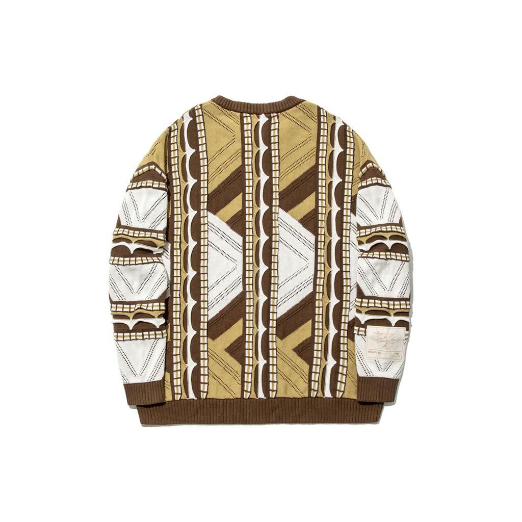 Li Ning X Bruce Lee Kolaborace Kung Fu Série Celoplošně Pruhovaný Pulovr Svetr s Kulatým Výstřihem Pánský svetr Hliněně-Hnědý AMBT237-1