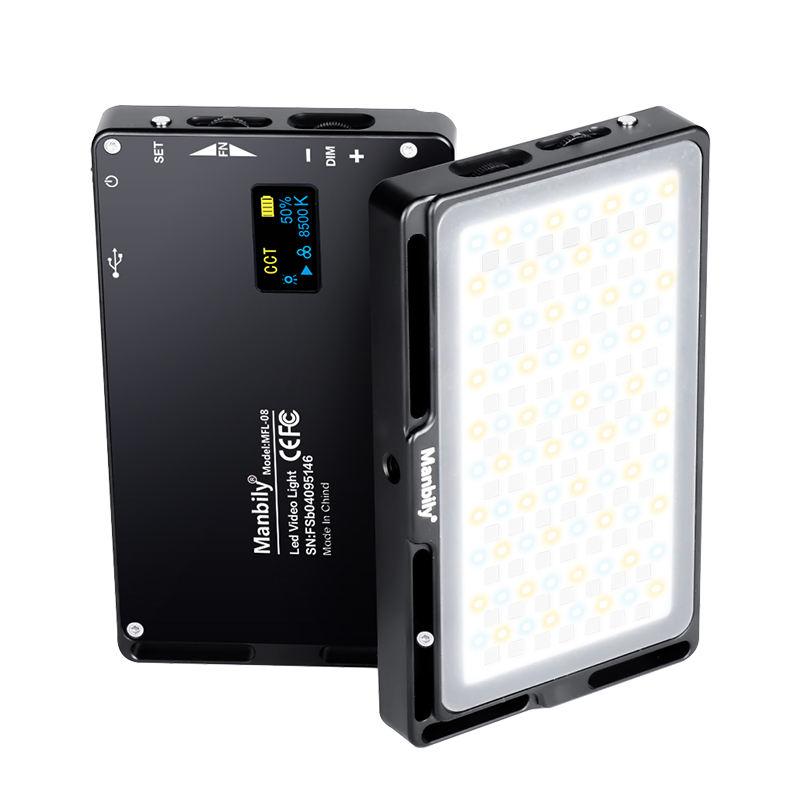 

Manbily MFL-08 Ультратонкий светодиодный карманный RGB светильник, двухцветный, 2500K-8500K, OLED-экран с регулируемой яркостью, RGB видеосвет, заполняющий свет