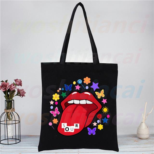 Olivia Rodrigo Canvas Tote Black Bags Harajuku Casual Donna Ragazza Tote Eco Shopper Singer Sour Shoulder Bags