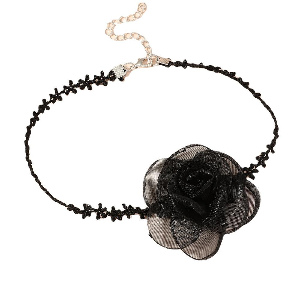 Black Flower Choker Necklace for Women,Red Vintage Camellia Necklace Velvet Suede Necklace Bridal Bridesmaid Collar Necklaces