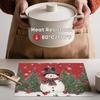 Snowman Trees Winter Floral Vinyl Placemats Set of 4, Wipeable Red Christmas PVC Woven Table Mats for Party Kitchen Dining Decor, 12x18 Inch