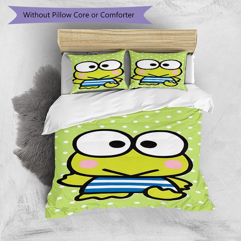 3pcs Sanrio KEROKERO KEROPPI1 Design Cover Set - HD Printed Bedding with 1 Cover and 2 Pillowcases - Perfect for Home and Dorm Decor