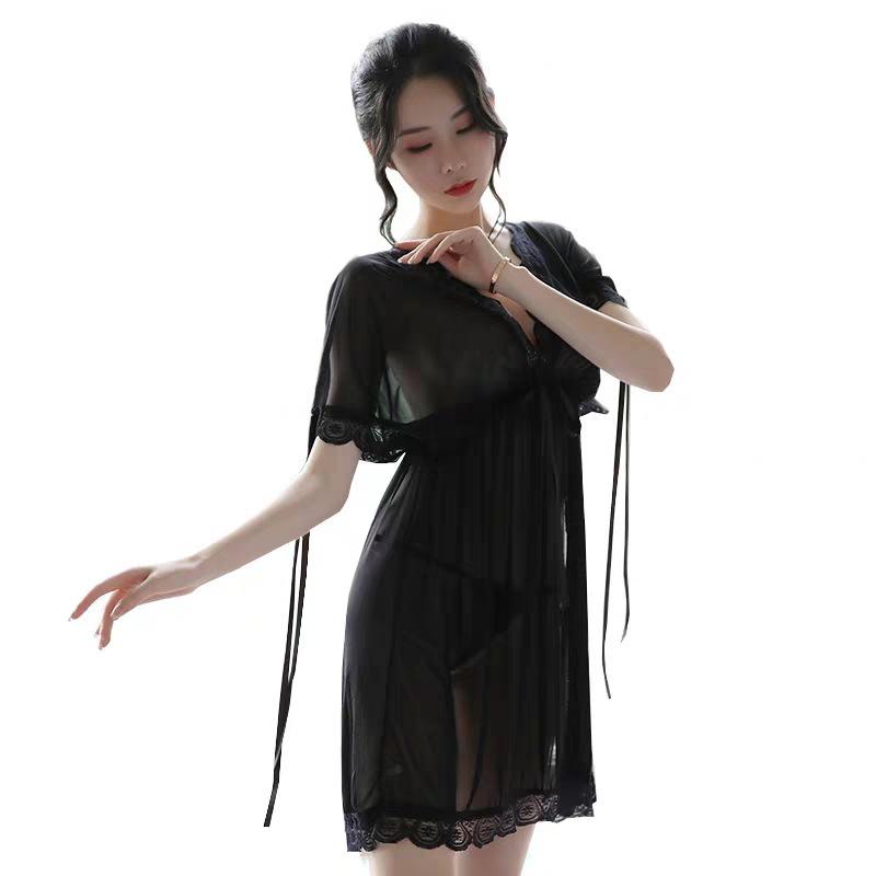 Plus Size Erotic Lace Pajamas: Sheer Two-Piece Nightdress Set