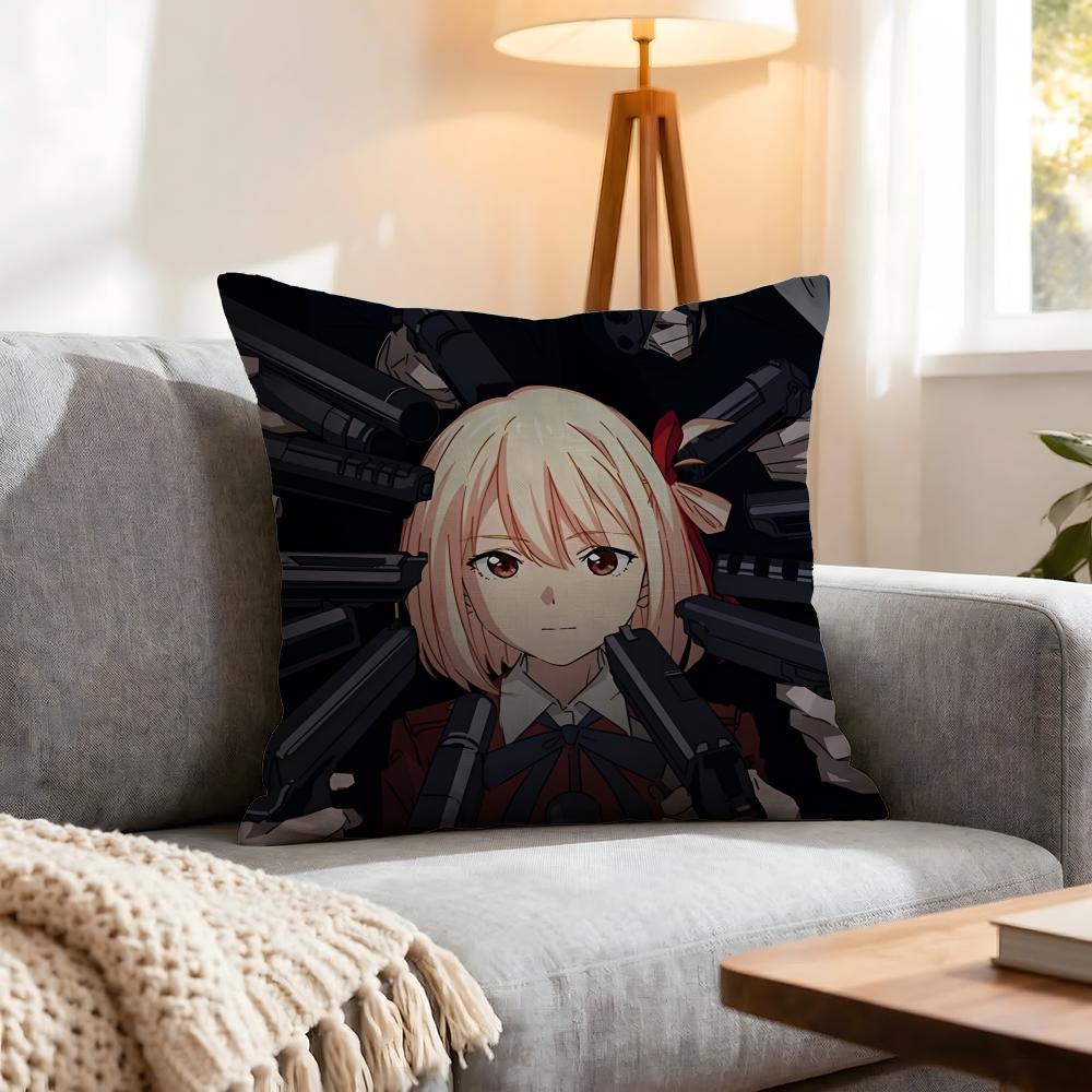 Anime Lycoris Recoil Cushion Cover 1Pcs Decorative Covers Soft Cushion Case For Sofa Couch Decor 40X40 45X45 Pillowcases