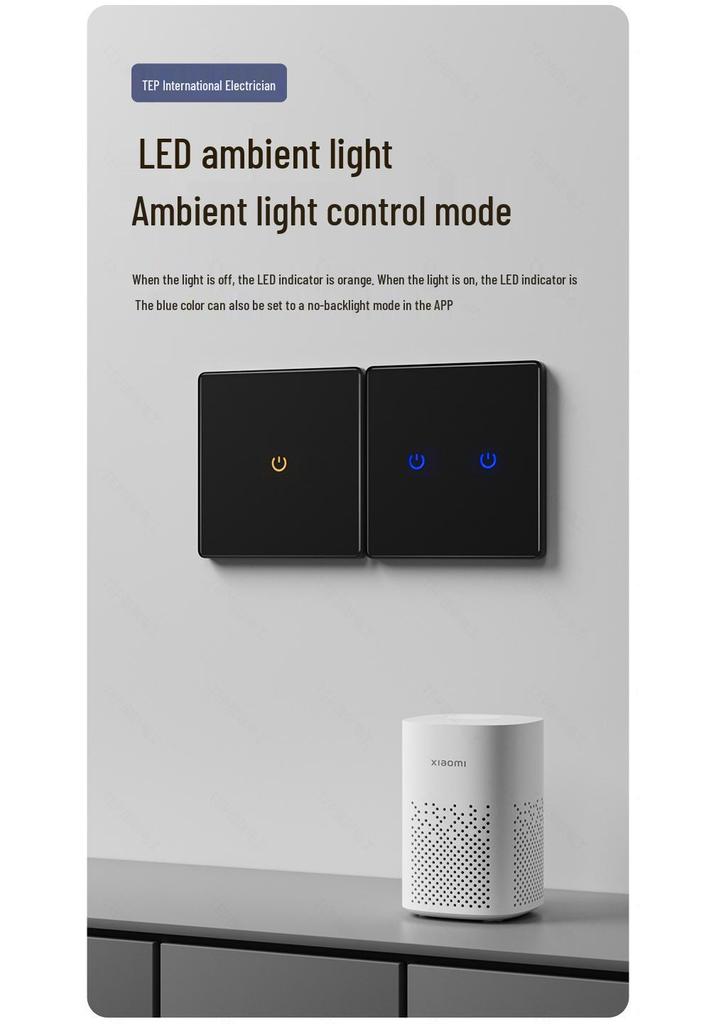 3-Gang Smart Glass Panel Switch, Bluetooth Mesh, Black, Mijia App Compatible