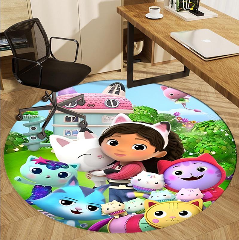 Gabby's Dollhouse Pattern Round Rug, Indoor/Outdoor Mat, for Picnic, Gameroom, Bedroom, Office, Living Room, Home Decor Carpet, Birthday Gift