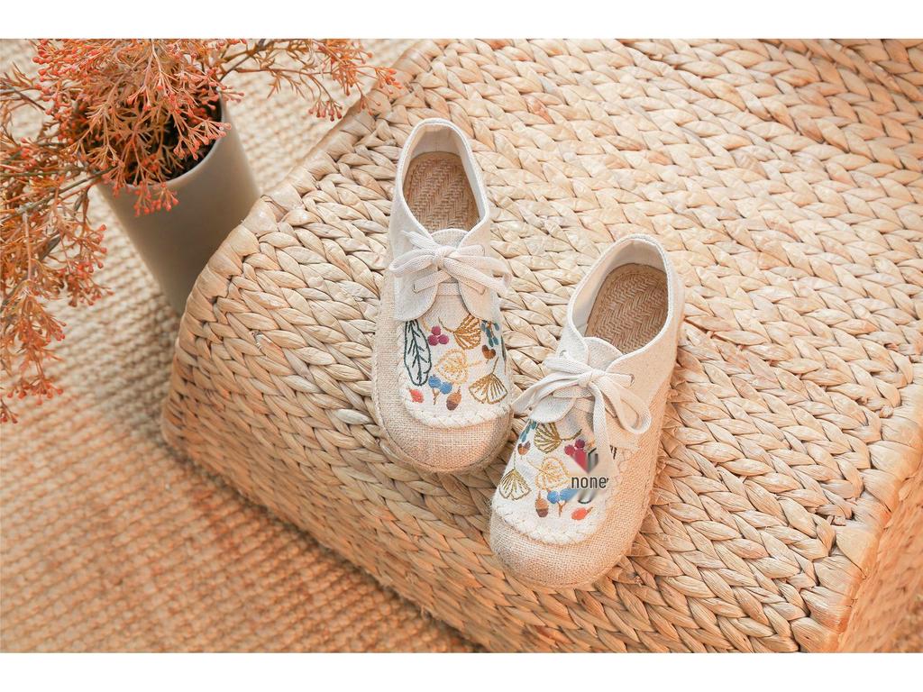 DX-23 Women's Autumn Linen Casual Shoes - Ethnic Embroidery, Lace-up Design