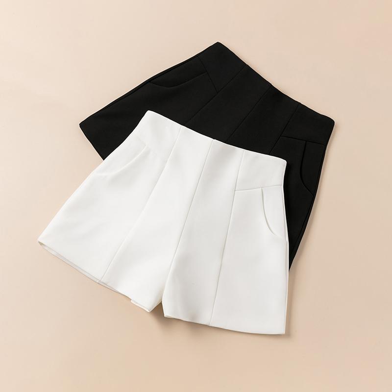 Suit Shorts Women High Waist A-line Shorts Spring Summer Casual Loose Wide Leg Chiffon Shorts Lady Black White
