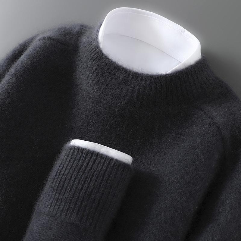 Men s Winter Wool Sweater: Thickened, Pure Wool, Saddle Shoulder, Half-High Collar, Casual Loose Fit. S