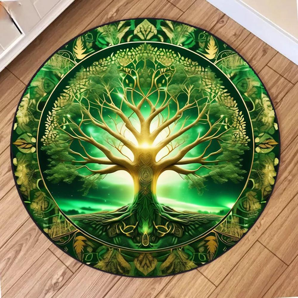 

Round Tree of Life Pattern Area Rug Fantasy Style Mat Non Slip Stain Resistant Durable for Living Room Bedroom Home Decor 80cm x 80cm