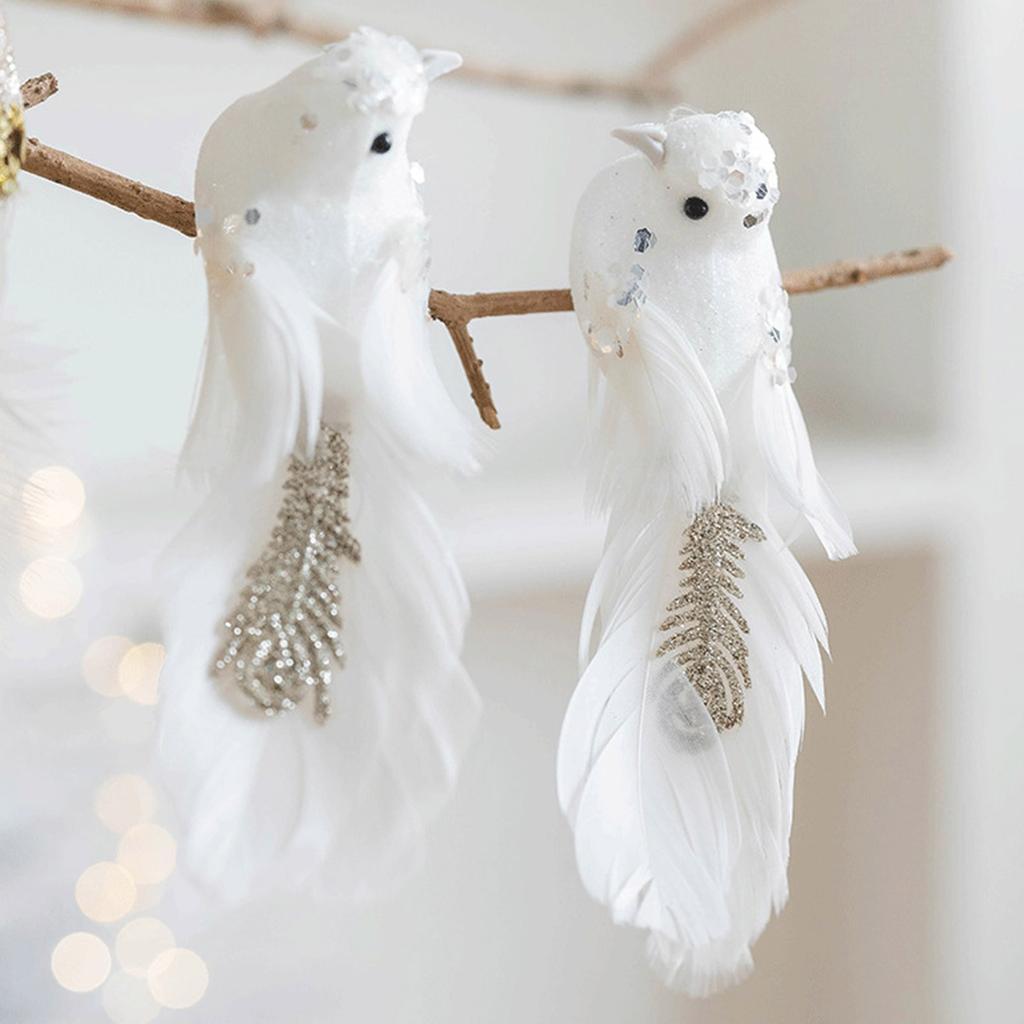 2Pieces Festive Feathered Bird Hangings Decorative Feather Birds Hangings Ornament in Festival Shade for Decors