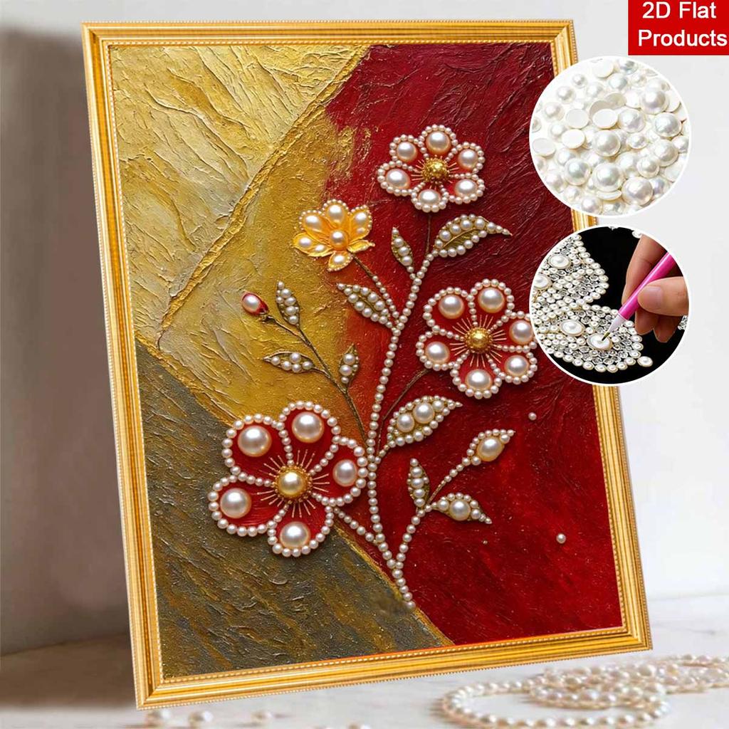 DIY Pearl Painting Canvas Floral Design Shiny 3D Bead Art Kit Creative Leisure Craft for Living Room Wall Decor