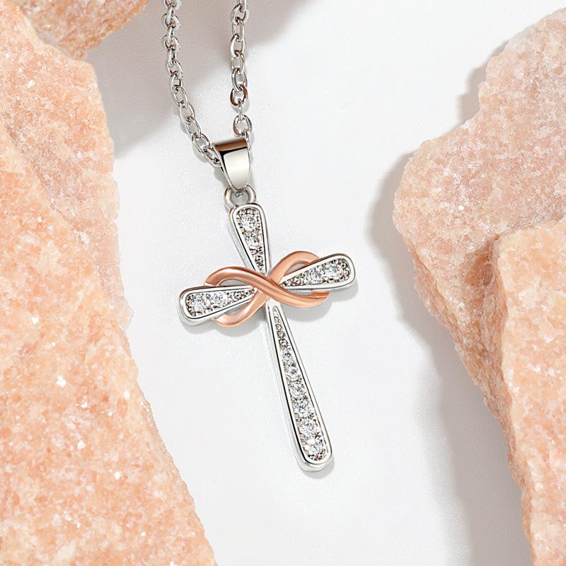 Cross-border new product infinity 8-character pendant collarbone chain, European and American belief personality retro eternal cross necklace