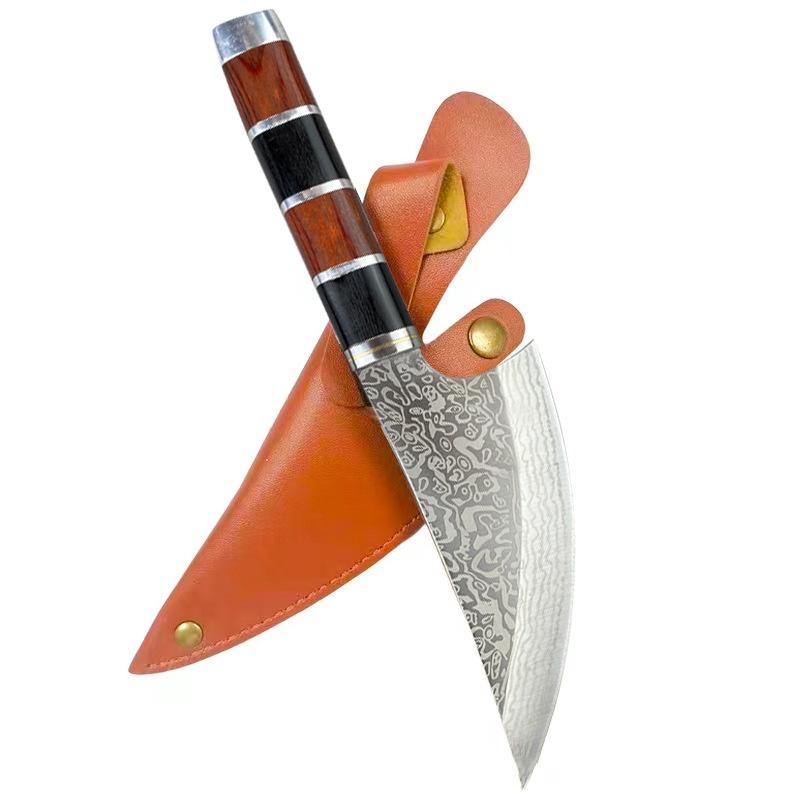 Laser Damascus Kitchen Knives Chef Slicing Meat Fruit Tomato Steak Knife Wood Handle Butcher Boning Knife Barbecue Cleaver Meat