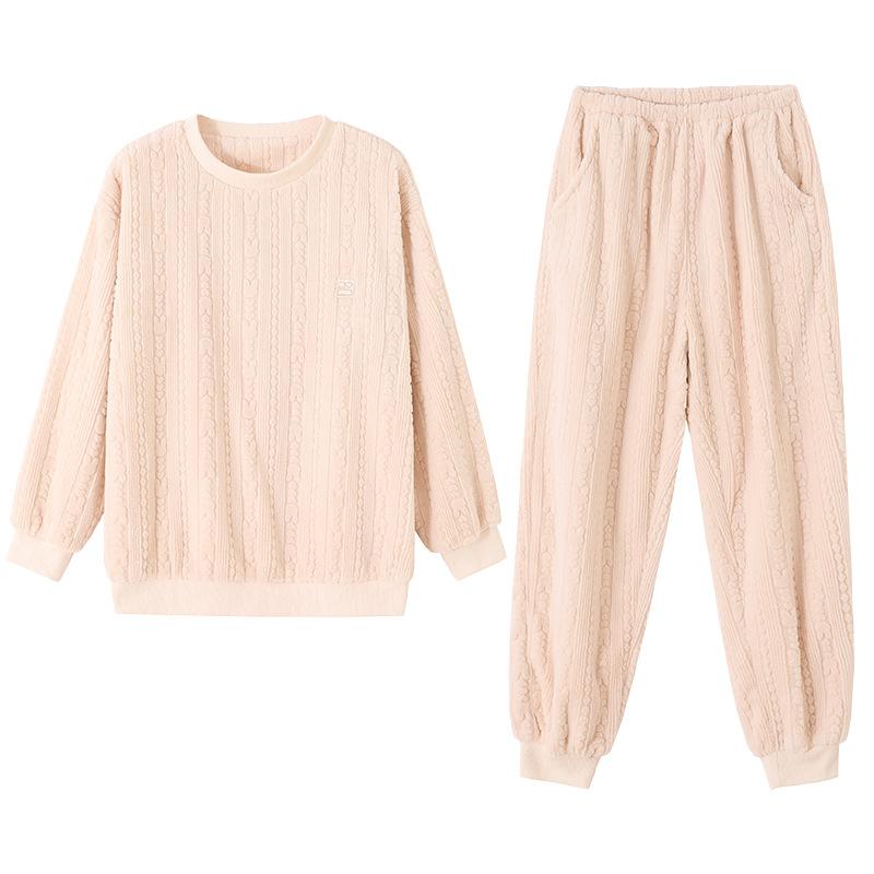 Pajamas Women'S Winter Thickened Fleece Coral Fleece Autumn And Winter Warm Flannel Women'S Winter Large Size Loungewear Set