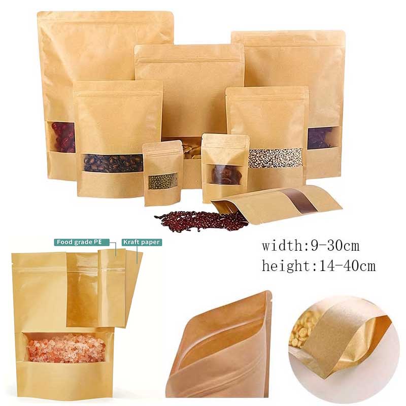 10 sztuk torebek strunowych na żywność, papier pakowy, woreczek z okienkiem, stojący prezent, suszone owoce, opakowania na herbatę, torebki strunowe, samouszczelniające się