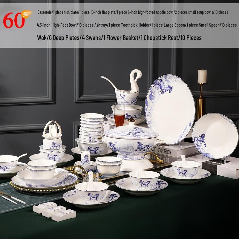 Jingdezhen 60-Piece European Bone China Dinnerware Set