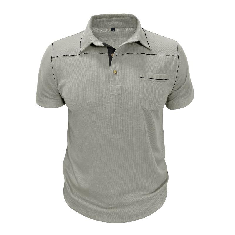 Mens Plus Size Fashion Turn Down Collar Short Sleeve Pocket Polo Shirt
