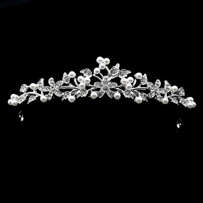 Bridal Pearl Crown Headband Diamond Headband Alloy Rhinestone Leaf Princess Birthday Crown Wedding Headgear