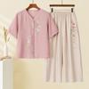 Stylish Middle-Aged Women's Summer Cotton Linen Two-Piece Outfit