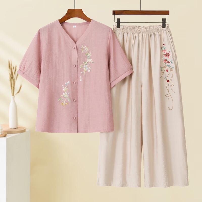 Stylish Middle-Aged Women's Summer Cotton Linen Two-Piece Outfit