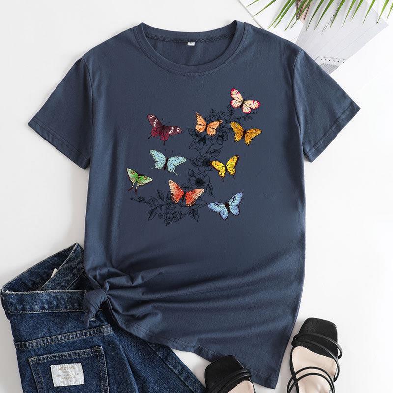 Women's Europe The United States Butterfly Print Love Short-sleeved T-shirt Blouse Harajuku  Graphic T Shirts