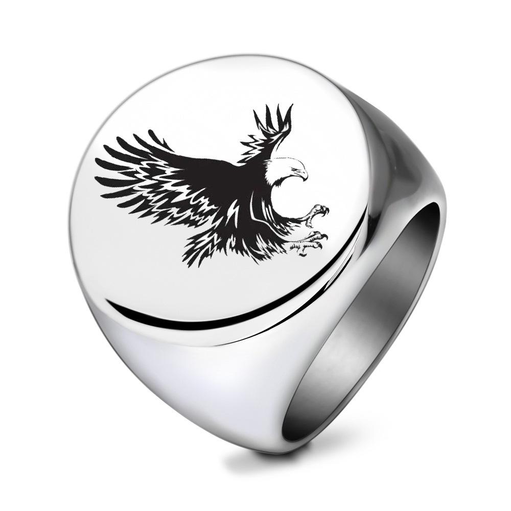 22MM Stainless Steel Eagle Engraving Round Ring for Men