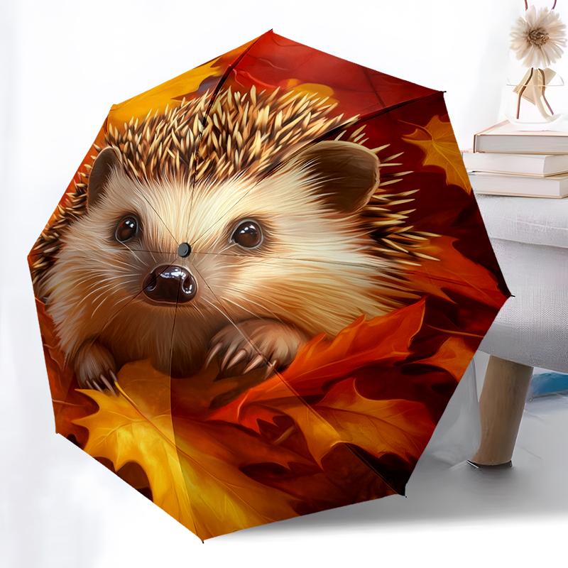1PC Cute Cartoon Hedgehog Folding Umbrella Auto-Open Design 8 Iron Ribs Plastic Handle Foldable Sunshade Perfect Christmas Gifts