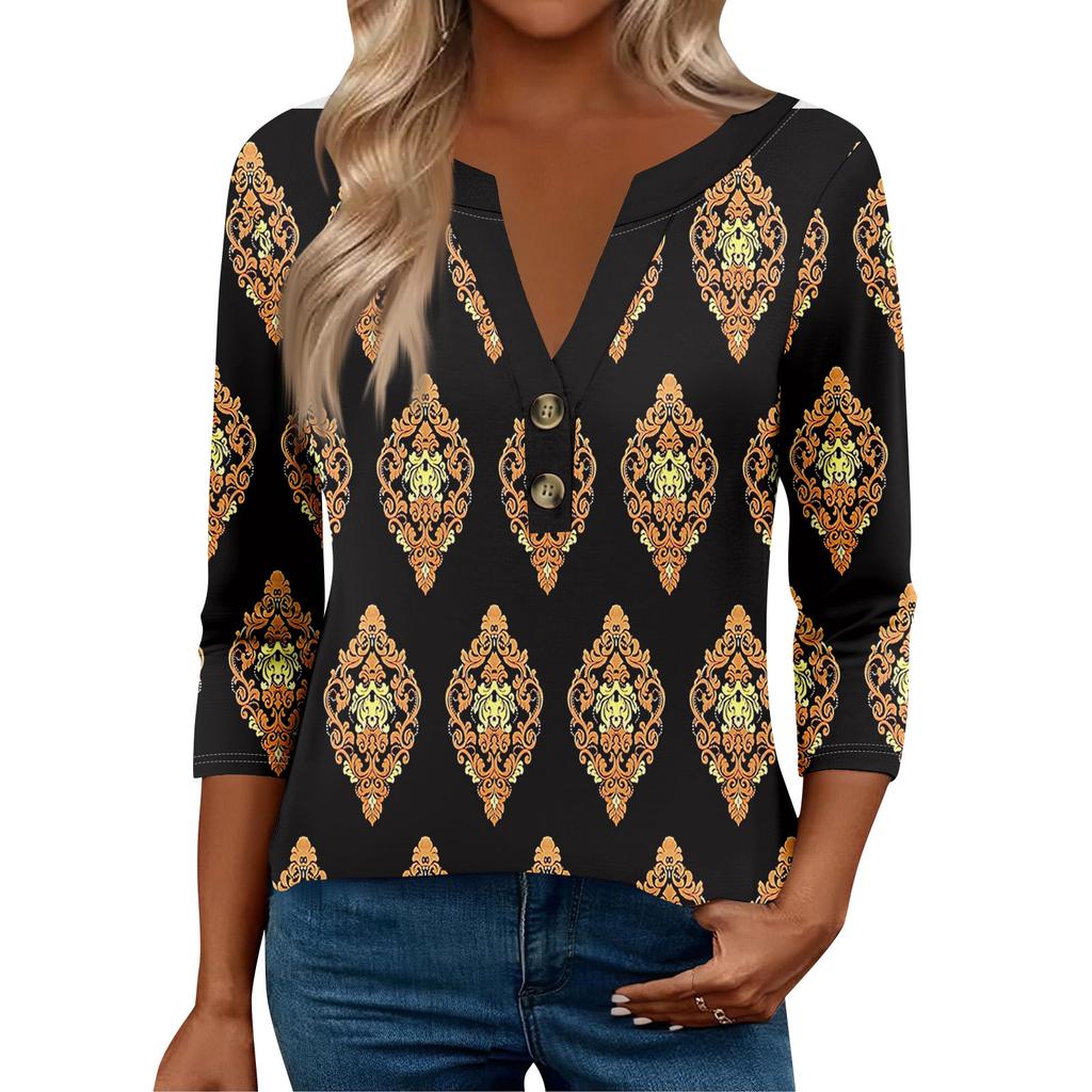 3/4 Sleeve Womens Tops For Women Henely Tops Button V Neck  Loose Fit Dressy Womens Summer Tops