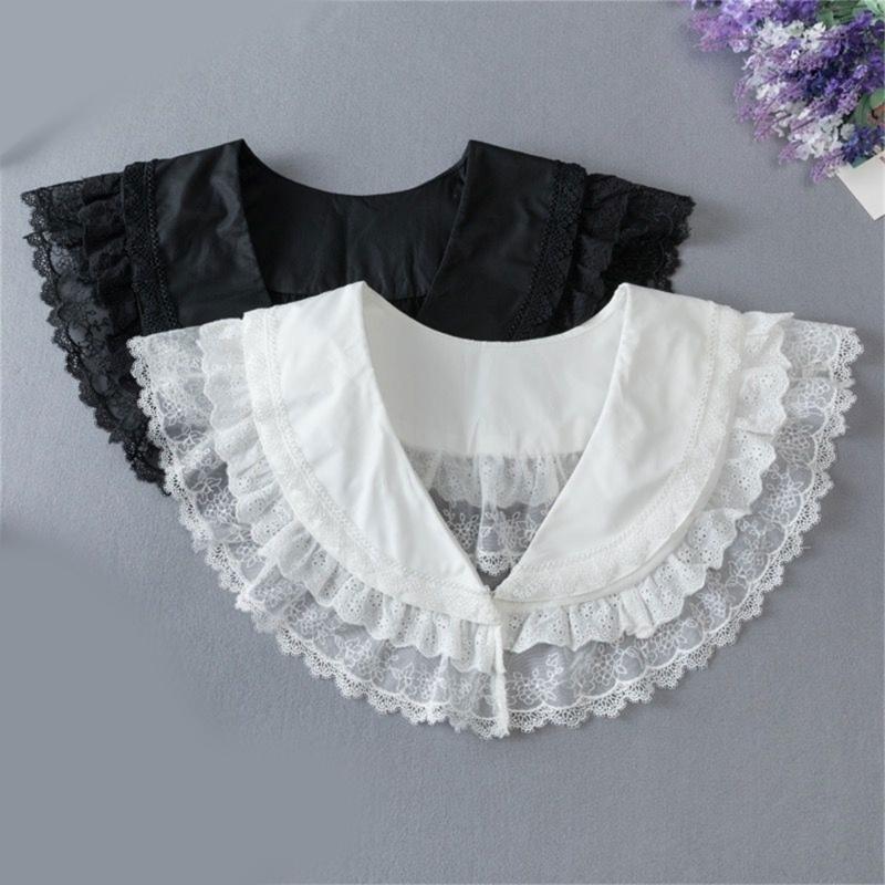 French Design Double Layer Detachable Collar for Women Girl Elegant Ruffle Lace Collar Neckpiece For Clothes Enhancement