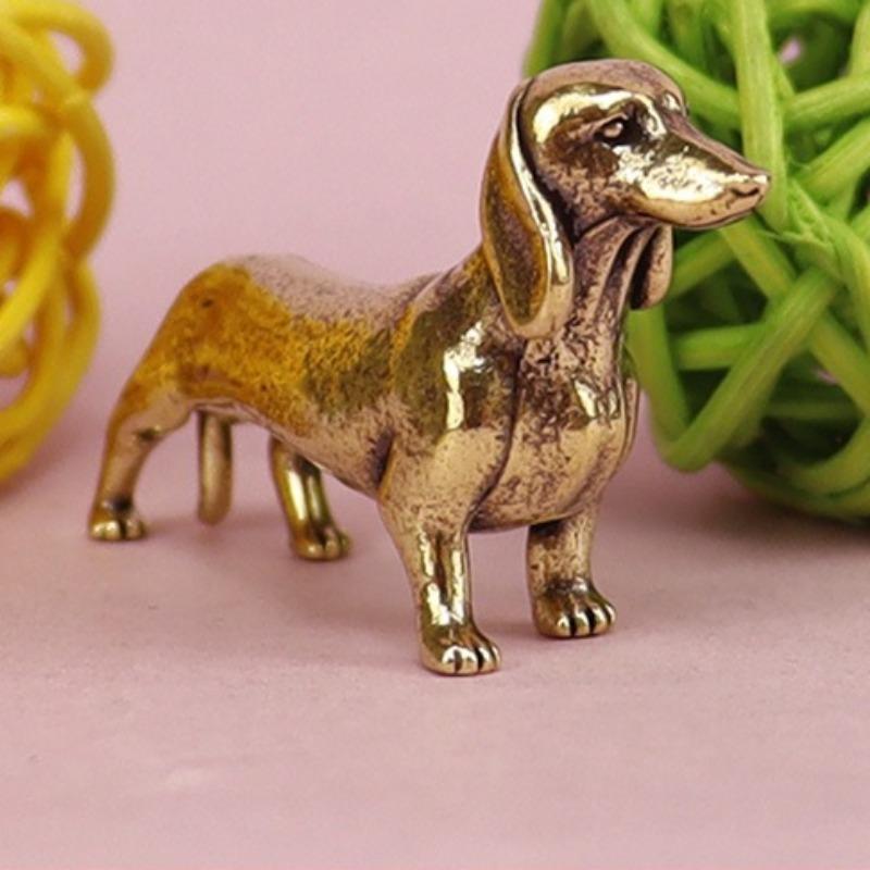 Dachshund Brass Ornament Collectible Mini Brass Dog Figurine Craft Desktop Ornament for Home Living Room Bookshelf Decor Gift