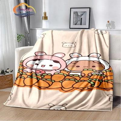 Cartoon Print Bear and Pa Blanket Cute Bubu Dudu Series S Warm Flannel Soft Comfortable Home Bed#(9)