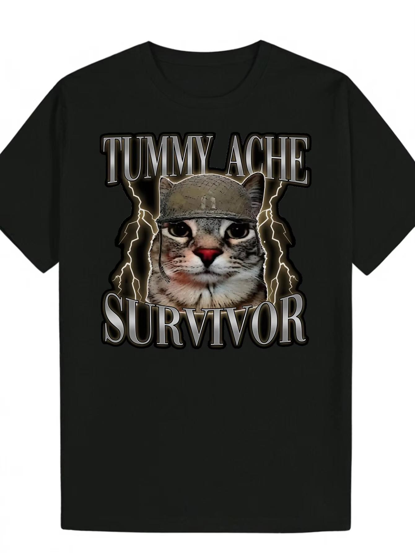 Men s Summer Casual Graphic T-Shirt Funny Cat Military Design with Tummy Ache Survivor Slogan Men s T-Shirt Black Cotton Tee ... S разноцветный