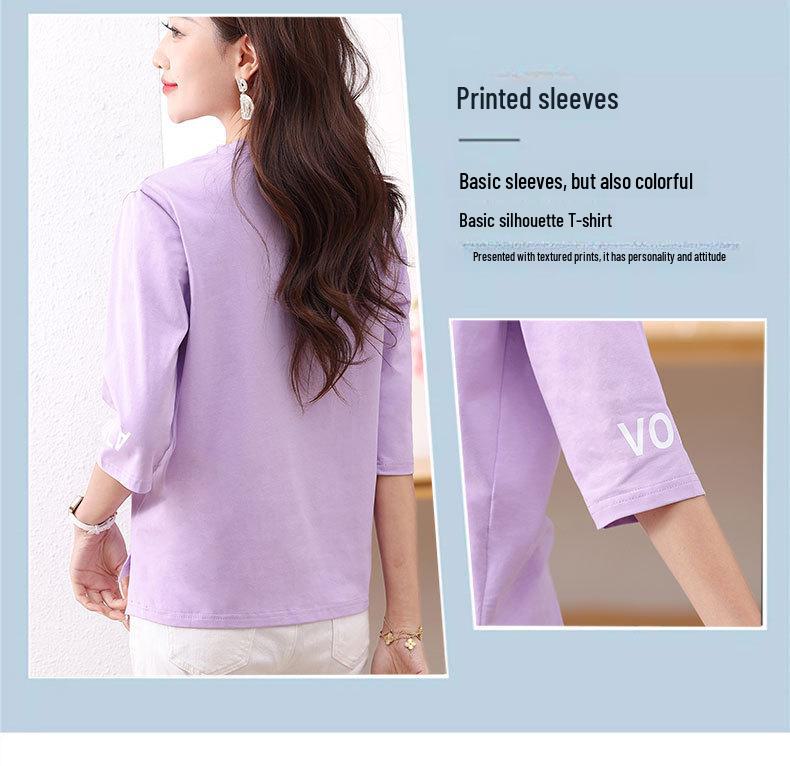 Dam sommar lös ren bomull trekvartsärmad t-shirt - Snygg, bekväm, mode för medelålders