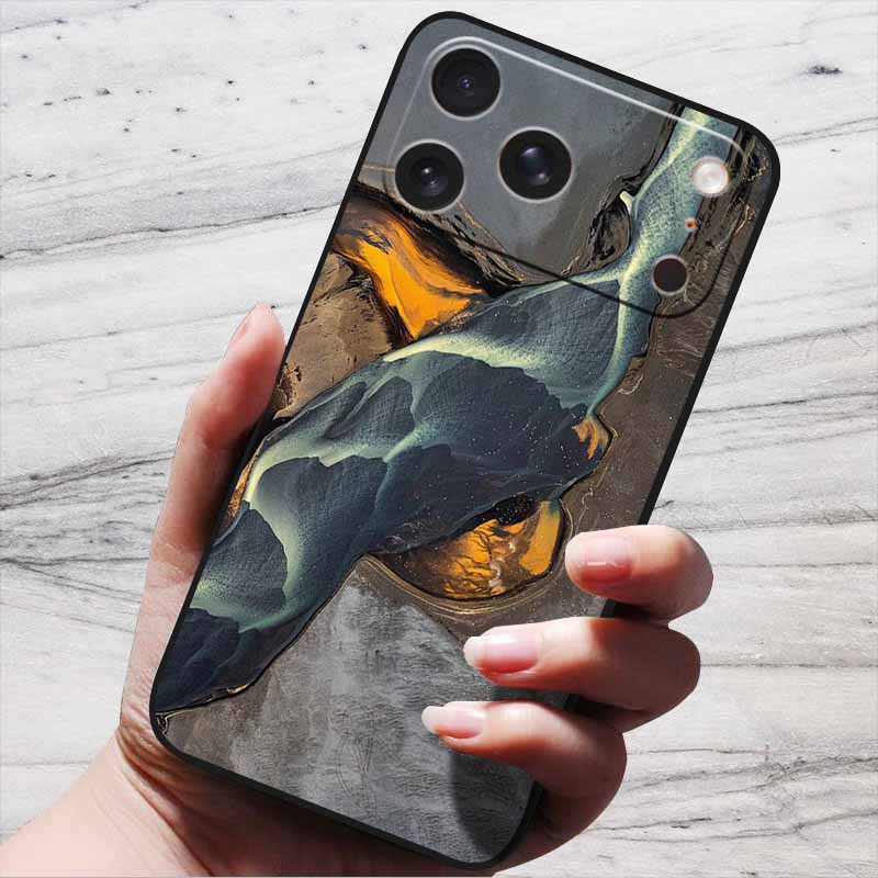 Marble Case For iPhone 16 Pro Max Black Edge Cover For iPhone17 Air 16e iPhone16 Plus Luxury Silicone Phone Cases Soft TPU Bag