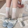 Women's Mid-Calf Bow Socks - Summer Thin, Breathable, Seamless, Polka Dot, Solid Color, Ballet Style.