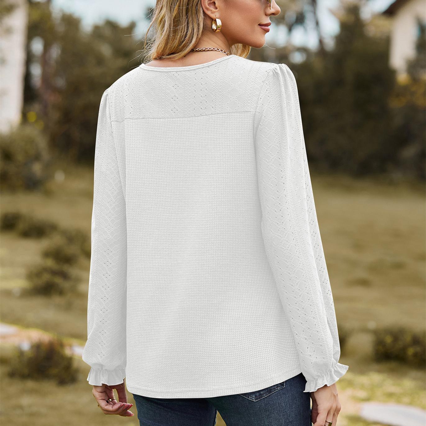 JKASHDK женские модные повседневные летние весенние однотонные блузки и рубашки с круглым — фото 9