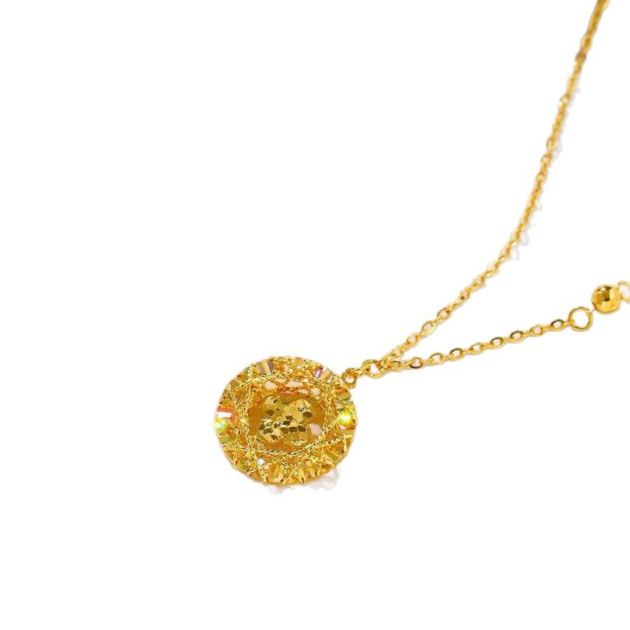 Gold Crushed Ice Dream Catcher Four-Leaf Clover Necklace - Imitation Vietnamese Sand Gold Clover Pendant