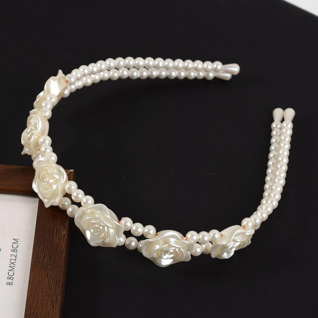 Handwoven Faux Pearl Headband & Bow Hair Clip Set for Brides